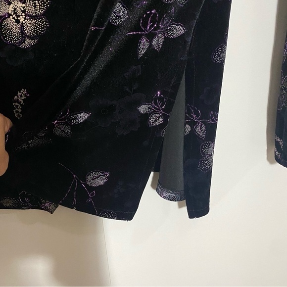 Tradition Plus asymmetrical black purple long sleeves fairy velvet floral top - Picture 8 of 12